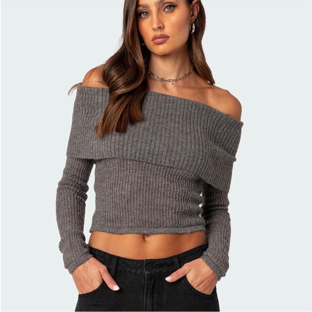 Edikted Charcoal Off-Shoulder Sweater